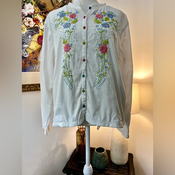 Gretchen Scott Lovely Cotton Lycra Hand Embroidered Jacket Large - Picture 3 of 6